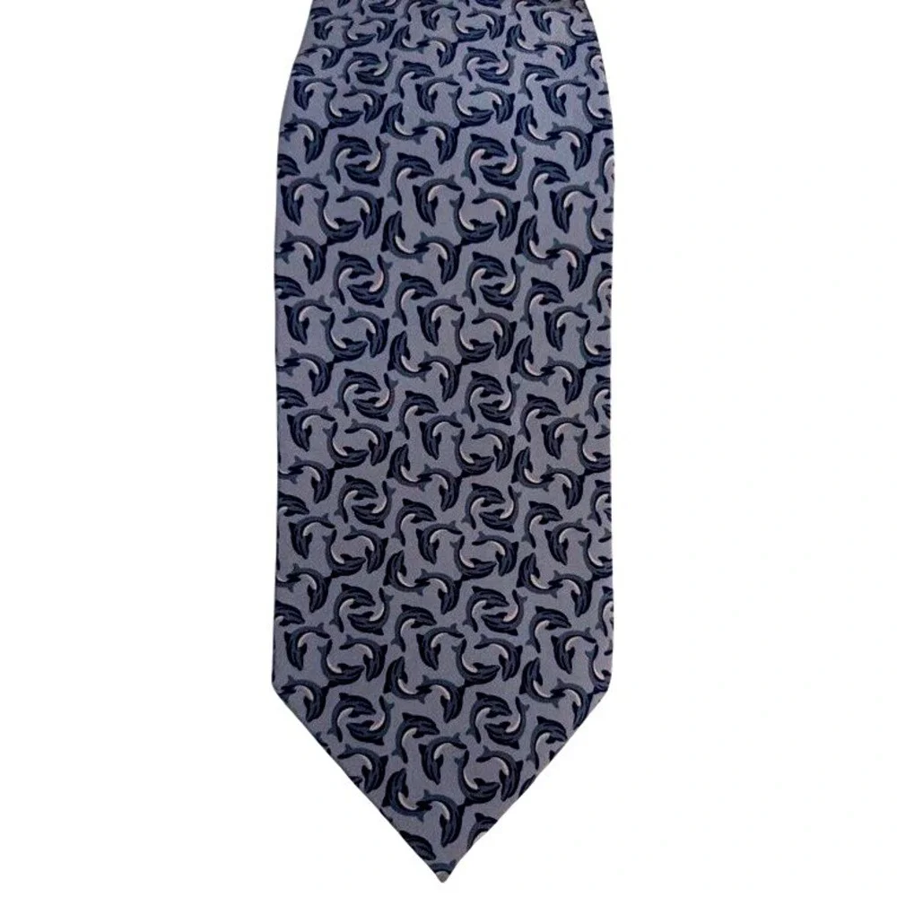 VTG. Ties to Nature Necktie Men OS Blue Dolphin Print Silk Hand Sewn Classic Tie